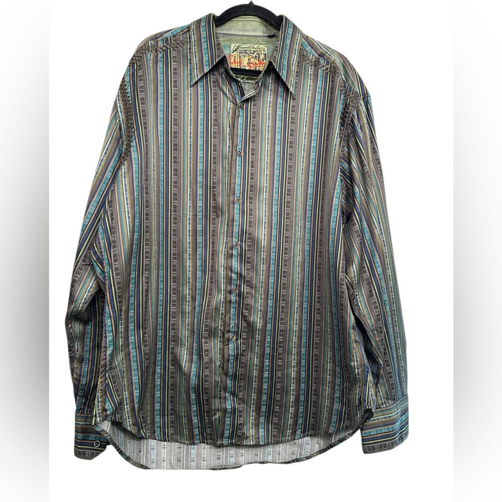 Robert Graham Knowledge Wisdom Truth Striped Men's Shirt w/ Flip Up Cuff 2XL
